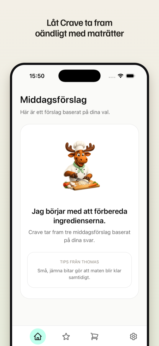 Skärmdump: Middagsförslag i Crave